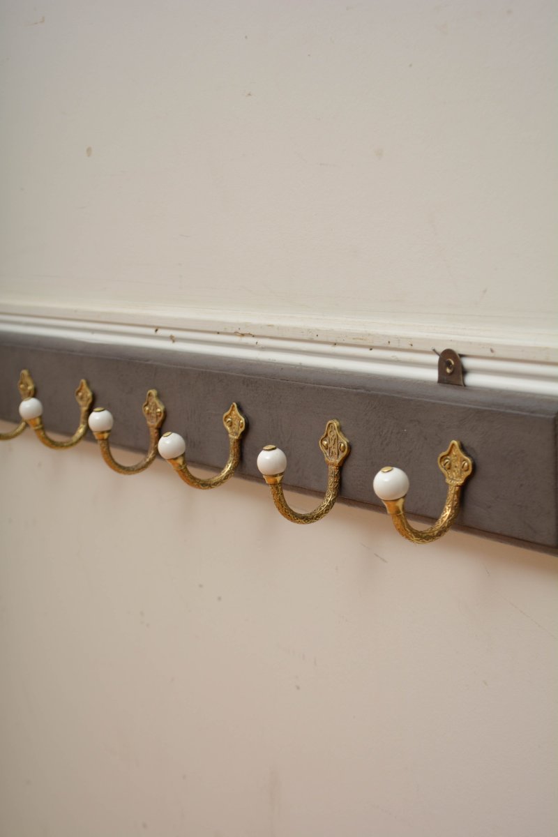 Victorian Brass Coat Hooks Coat Rack - Image 7